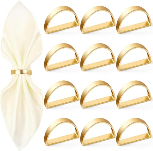Guld servettringar, metall halvcirkel design, set med 12, bordsdekor för bröllop, fest, bankett