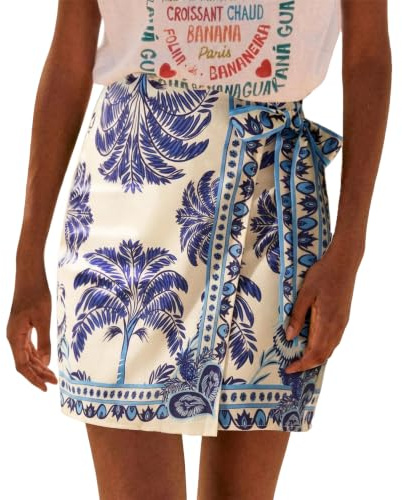 Talakeno Womens Summer Floral Wrap Short Skirt Tie Side High Waist A Line Beach Vacation Boho Mini Skirt(Blue,S)