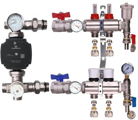 Kudos-Trading Water Underfloor Heating Manifold Kit – Easy Install, Durable Brass Components, Universal Compatibility, for Radiant Heating Systems, Includes Valves & Connectors (2 Port Kit)