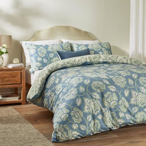 Påslakanset Camellia påslakanset – vändbara blommiga tryckta sängkläder med lugna blommor och Soft-Touch-tyg (franskt blå – enkel)