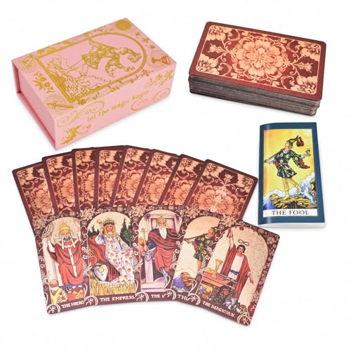 YIMINGOUFEI Tarot Rouge Vin Doré, 78 + 2 Cartes avec Guide en Anglais