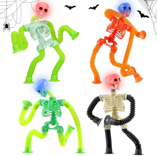 Teleskopisk sugkopp, skelettleksak, 4 stycken LED-sensoriska skelettleksaker, sugkoppsleksak för barn, fidget pop leksaker, halloween, rolig pedagogisk stressminskning för barn och vuxna