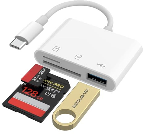 USB C SD Card Reader for iPhone 17/16/15, AIDOUBARA Memory Card Reader with SD Micro SD and USB Port, Digital Camera Adapter Compatible with iPad, Mac, MacBook, Kodak Pixpro and More Type C Devices