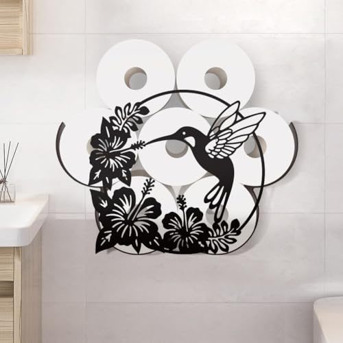WADORN Portarotolo di carta igienica in metallo, motivo floreale con colibrì, per 8 rotoli di carta igienica in metallo, divertente, autoportante, da parete, per bagno e bagno