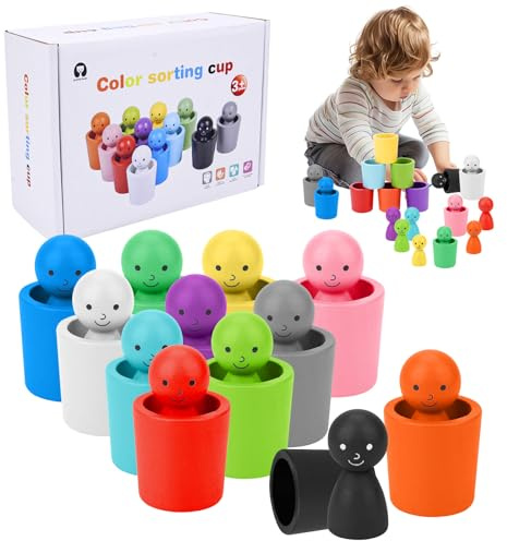 Colour Sorting Toys for Toddlers, Colóur Sorting Toys, Peg Dolls in Cups, Stacking Cups, Colour Sorting Sensory Toy, Baby Stacking Cups, Portable Baby Toys for Toddlers Matching Stacking Preschool