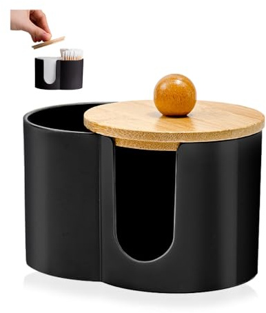 HMCEY Dispensador Discos Desmaquillantes,Dispensador de Bastoncillo,Soporte para Hisopos de Algodón,Bote Algodones Desmaquillantes,Bote Bastoncillos con Tapas de Bambú,Cotton Pads Organizer para Baño