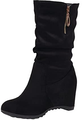 Générique Bottine en Daim Femme, Bottes Plateforme Mi-Mollet pour Femme Bout Rond, Bottines Fermeture Eclair Botte Hiver Chaud Boot Antidérapante Chaussure Orthopédiques Bottine Slouchy Plissé Botte