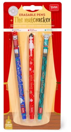 LEGAMI Erasable Pen Christmas Set Christmas Edition Winter The Nutcracker Set with 3 Erasable Gel Pens Nutcracker, Ballerina, and Mouse King