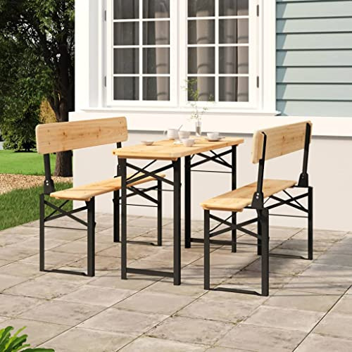 Holamys 3 TLG. Juego de mesa de cerveza de abeto de madera maciza plegable, 115,5 x 46 x 75 cm, marco de metal resistente, para jardín, terraza, picnic, eventos al aire libre