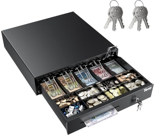 Tera Tiroir Caisse Verrouillable Micro-interrupteur 5 Billets 8 Pièces | Ouverture automatique. Sécurité renforcée. Connecteur RJ12. Compatible avec tout système. Pour supermarchés et commerces.