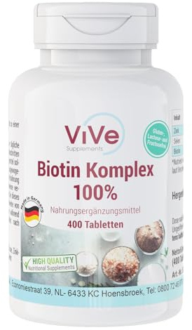 Biotinkomplex 100% – 400 tabletter – 100% av det dagliga behovet av zink, selen och biotin – Högdoserat – Biotillgängligt – Kvalitet från Tyskland – ViVe Supplements