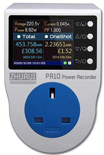 ZHURUI PR10-F TFT LCD Screen UK13A Socket Power Meter Monitor Plug Energy Meter Watt AC Electrical Tester Usage Monitor