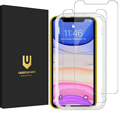 UNBREAKcable Screen Protector iPhone 11/XR, Phone Screen Protector, Anti-Scratch/Fingerprint, Bubble Free, Perfect fit, 99.9% transparency, Series Dual Defense Premium Tempered Glass 6.1 Inch, 2 Pack