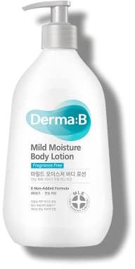 DERMA:B Mild Moisture Body Lotion 400ml, Langanhaltende Feuchtigkeit Körperlotion, Sanfte Feuchtigkeitscreme, Beruhigende Feuchtigkeitsspendend, Squalan Hamamelis, Ohne Duft, Körperpflege