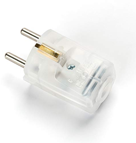 Fiche Schuko – Fiche de contact de protection – Plastique – 250 V – Entrée droite / fiche Schuko avec décharge de traction (transparent)