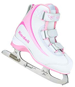 Riedell Soar Junior Kids Ice Skates for Girls and Boys - Sleek Insulated Skate Shoes with Foam-Backed Lining, Stainless Steel Blades, and PVC Soles - Pink - Size 1 JR