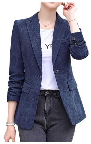 Ladyful Women's Slim Fit Corduroy Blazer Jacket Button Down Long Sleeve Work Office Coat Outerwear Royal Blue