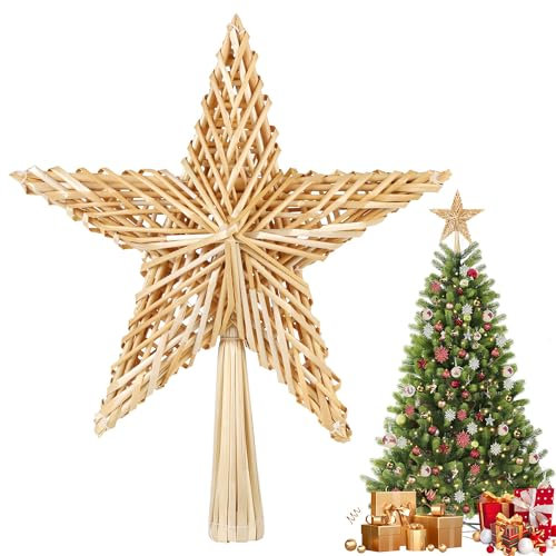 SALCAR Stella per albero di Natale, in paglia, 25 cm, decorazione naturale fatta a mano, per alberi di Natale