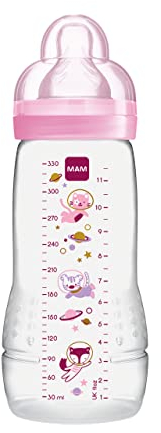 MAM Easy Active Trinkflasche (330 ml), Baby Trinkflasche inklusive MAM Sauger Größe 2 aus SkinSoft Silikon, Milchflasche mit ergonomischer Form, 4+ Monate, Weltall