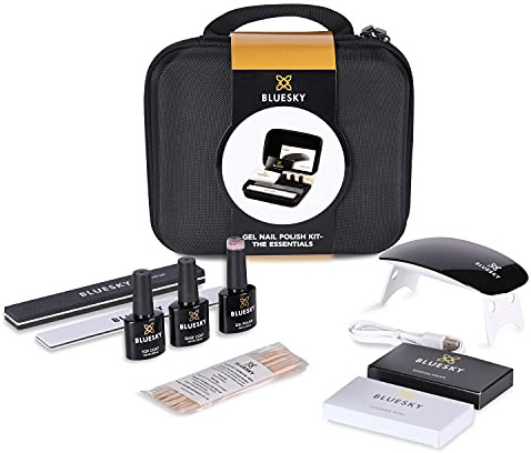 Bluesky Essentials Gel Nail Kit with Gel Polish Organiser/Case, Mini Nail Lamp, Base and Top Coat Set, Musk Pink Gel Polish, File and Buffer, Cuticle Sticks, Cleanser Wipes, Remover Wraps