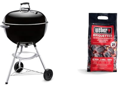 Weber 1331004 Bar B Kettle Barbecue à Charbon Noir 57 cm & Briquettes de Charbon de Bois, Noir, 4 kg