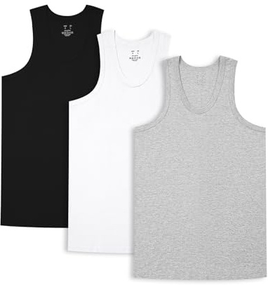 HomyComy Men's Undershirt Athletic Tank Top 3er Packs Combed Fine Rib 100% Cotton Tank Tops More Colors