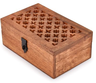 Indus Lifespace Mango Wood Decorative Wooden Box with Hinged Lid Wooden Storage Box, Decorative Bo xes With Lids (20.32cm x 12.7cm 7.62cm)