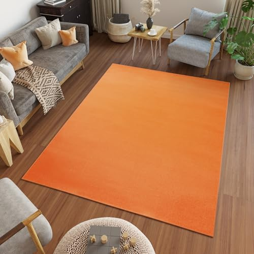 TAPISO Mono Alfombra de Pelo Corto Resistente Duradero Diseño Moderno Naranja Alfombra Interior de Salón Habitación Dormitorio Cocina Comedor Oeko-Tex 120 x 170 cm