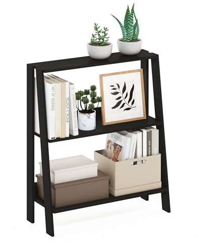 FURINNO Ladder Estantería De 3 Niveles para Libros, De Almacenamiento Tipo Escalera, para Organización En Sala De Estar U Oficina En Casa, Color Espresso