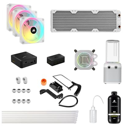 Corsair Hydro X Series iCUE XH305i RGB Pro Kit de Refrigeración Personalizada (Circuito Refrigeración para CPU, Bloque de Refrigeración Líquida CPU, Pack Bomba/Depósito D5, 3 Ventiladores RGB) Blanco