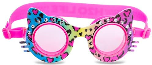 H2O Life Kids Swim Goggles for Girls and Boys Soft Silicone Leakproof Comfortable Swimming Goggle for Children Age 5+, One Size, Rainbow Cheetah