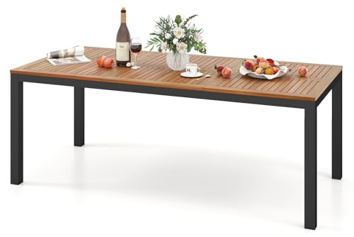 GOPLUS Gartentisch aus Akazienholz, 200×90cm Terrassentisch wetterfest mit 5cm Schirmloch, Esstisch rechteckig für 8 Personen, für Outdoor Garten Terrasse Hof(Modell A)