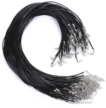 30pcs Collar de Cuerda de Cera Ajustable Con Cierre, Cordón Encerado para DIY Hacer Joyería Con Galvanoplastia Garra de Langosta Corchete (Negro)