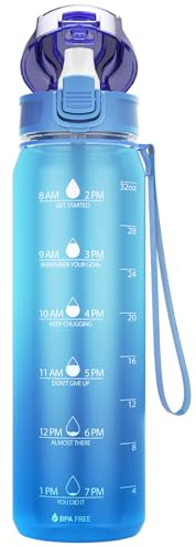 Sahara Sailor Trinkflasche, 1L Sport Trinkflasche Weithals mit Abnehmbarem Strohhalm und Silikonausguss, 1 liter Motivation Trinkflasche mit Zeitmarkierung, Tritan, BPA Frei (1 Flasche)