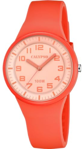 Calypso Damenuhr Analog - Kautschuk Rot - Quarzwerk - Robustes Glas - Wasserdicht 10 ATM - Trendy - K5851/6
