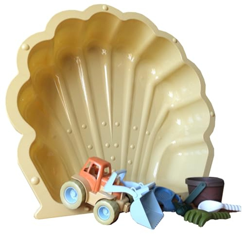 Sand- oder Wassermuschel (Sand mit Sandspielzeug 7-teilig) mit Sandspielzeug, Traktor mit Frontlader, Eimerchen, Sieb, Schippe, Rechen, Sandförmchen