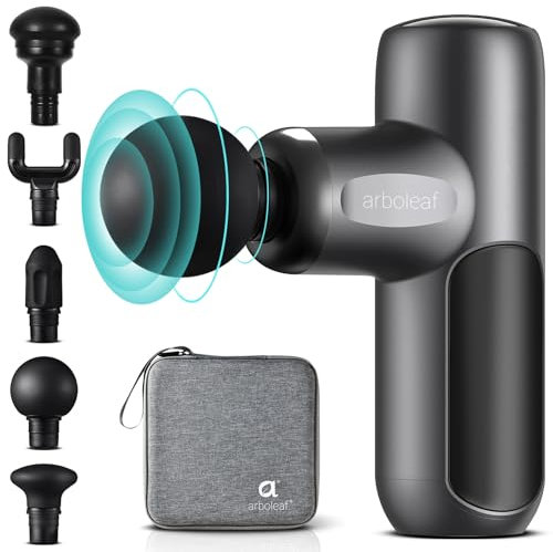 arboleaf Mini Massage Gun Deep Tissue, Muscle Massage Gun with Case, 5 Silicone Massage Heads, 3200rpm Powerful Massager Gun for Muscle Pain Relief, Gifts for Men Women