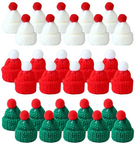 EIHI Mini Sombrero de Navidad, 30 Piezas Gorro De Papá Noel, Sombrero de Punto, Accesorios para Adornos de Mesa (3 Colores)