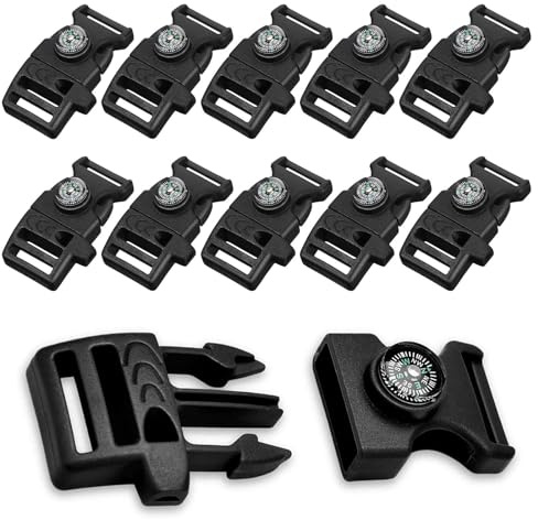 Kendwing 10 stycken paracord armband stängning spännen och lås, snabbkoppling ryggsäcksspänne kompass visselspänne ryggsäck spänne ersättning, plastspänne för överlevnad