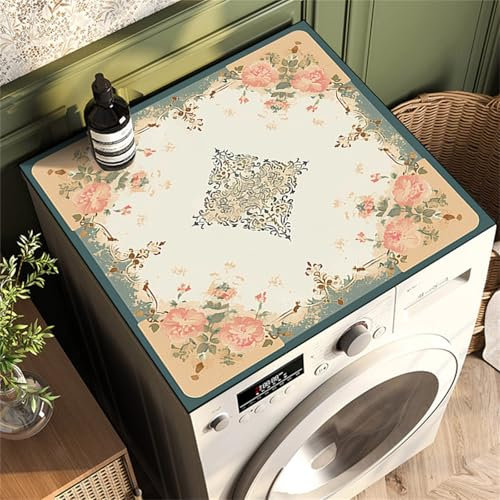 Highdi Universel Housse de Protection pour Machine à Laver Top,Coussin de Machine à Laver Antidérapant Housse de Machine à Laver pour Machine à Laver Ou Sèche-Linge (Floral,60x60cm)