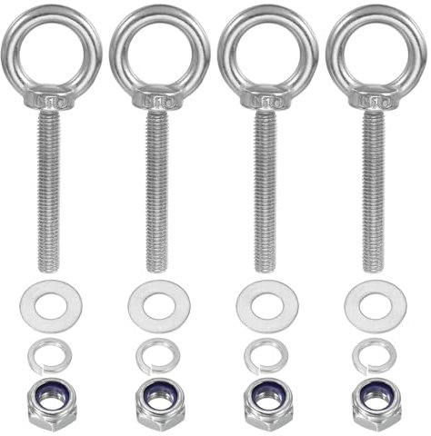 PATIKIL M10 x 70mm Eye Bolt with Nut, 4 Pack 304 Stainless Steel Lifting Shoulder Eyebolt Lift Thread Screws for Hanging, Silver
