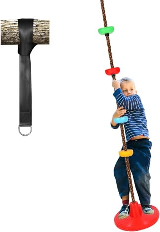 REDCAMP Climbing Rope Tree Kids Swing with Platforms and Disc Seat, Heavy Duty Plastic Disc Swing Seat for Child and Adults with 6.5ft Tree Strap and Snap Hooks, Suitable for Outside Playground,Red