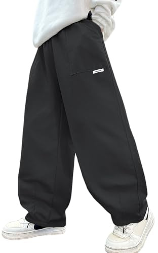 SEAUR Boys Cargo Pants Kids Joggers Casual Cotton Trousers Outdoor Baggy Trousers Loose Hip Hop Sweatpants 13-14 Years Black