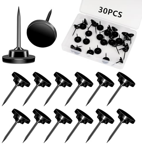 30 Pack Metal Push Pins Thumb Tacks for Walls Multipurpose Drawing Pins for Cork Board Bulletin Board Maps Office Home Decor (Black)