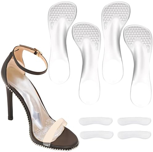 Niluks 2 Pairs 3/4 Gel High Heel Insoles and 2 Pairs Heel Pads for Shoes, Self-Adhesive Arch Support. Relieves Foot Pain, Fits Pumps, Sandals, Dress Shoes, Flats, Sneakers (Clear, Women's 5-9)