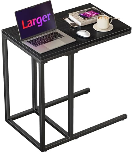 HOMIDEC Side Table, C Shaped Small Table with Four Rod Metal Frame, Sofa Table, Side Table Living Room, Laptop Table for Living Room, Bedroom, Small Space (55L x 35W x 65Hcm) Black