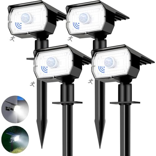 nipify 4 Pack Motion Sensor Solar Lights Outdoor, 56 LED Solar Spot Lights, 3 Lighting Modes, IP65 Waterproof Garden Uplighters Solar Powered, 6500K Cool White for Yard Pathway Driveway