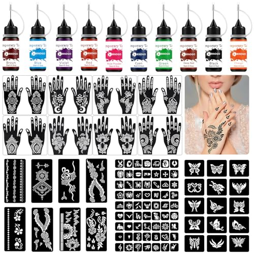 Tatueringen innehåller 10 färger bläck och 102 mallar, tillfälligt kit, lämplig för vuxna, barn och tonåringar