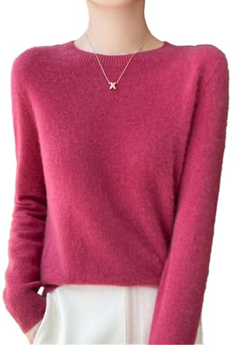 Generico Maglioni in Cashmere da Donna, Maglione in Cashmere al 100%, Pullover Morbido a Maniche Lunghe con Scollo Rotondo (Light Red,M)
