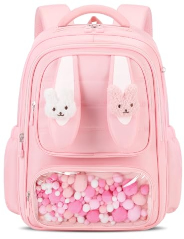 Amythe Cartable Fille Primaire, Sac à Dos Kawaii Ergonomique pour Filles 6-10 Ans (CP CE1 CE2 CM1 CM2), Sac D'école Princesse avec Réflecteurs, Idéal Rentrée Scolaire, Rose